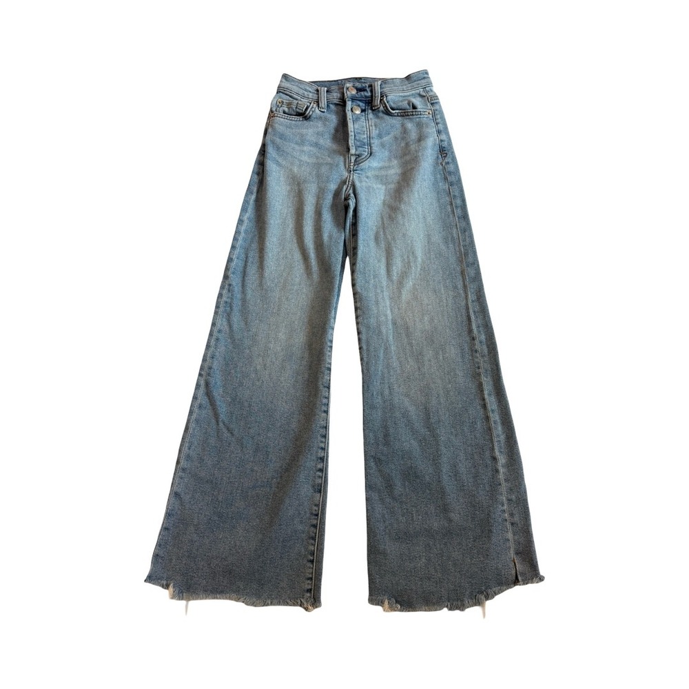 7 For All Mankind Ultra Highrise Vintage Jo Wide Leg Jeans Blue 23 Raw Hem